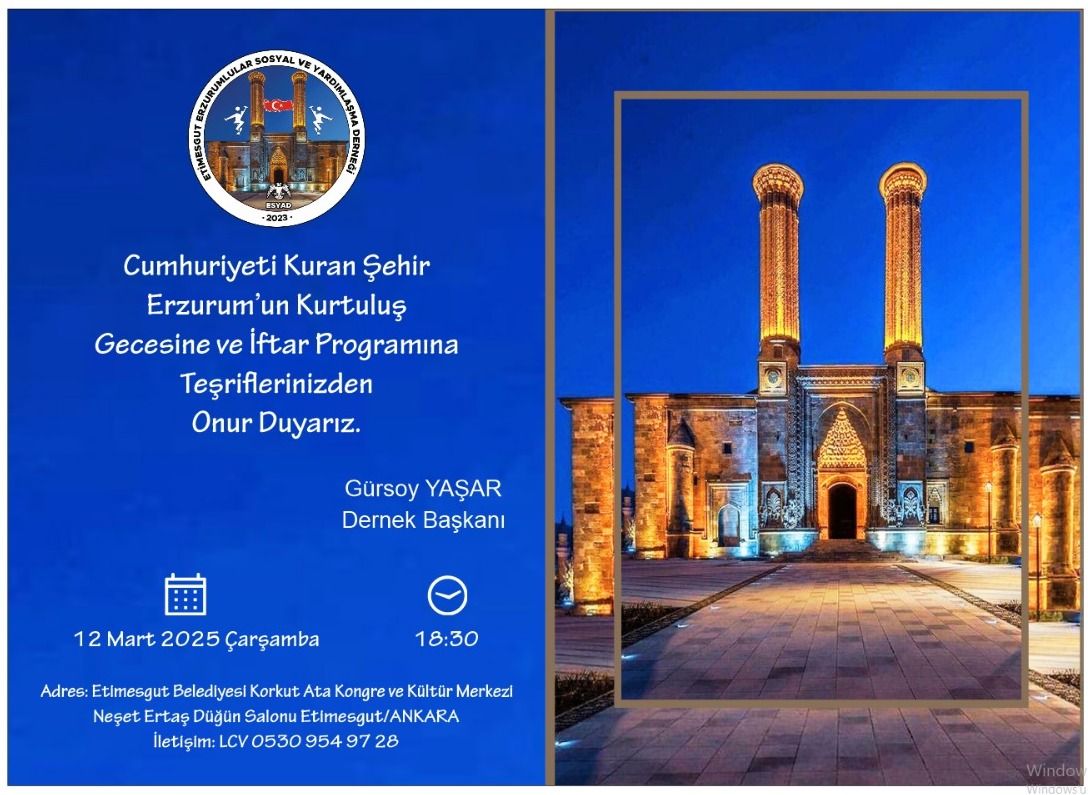 #ESYAD Cumhuryeti Kuran Şehir Erzurum Kurtuluş Gecesi ve İftar Programı