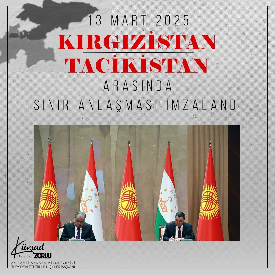 Kırgızistan Cumhuriyeti ile Tacikistan Cumhuriyeti “Kırgız-Tacik Devlet Sınırına İlişkin Anlaşma” bugün imzalandı.